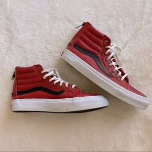 Vans Sk8-Hi Slim Red Leather Zip Shoes